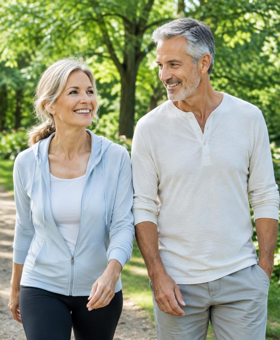 Illustrative couple enjoying a walk outdoors