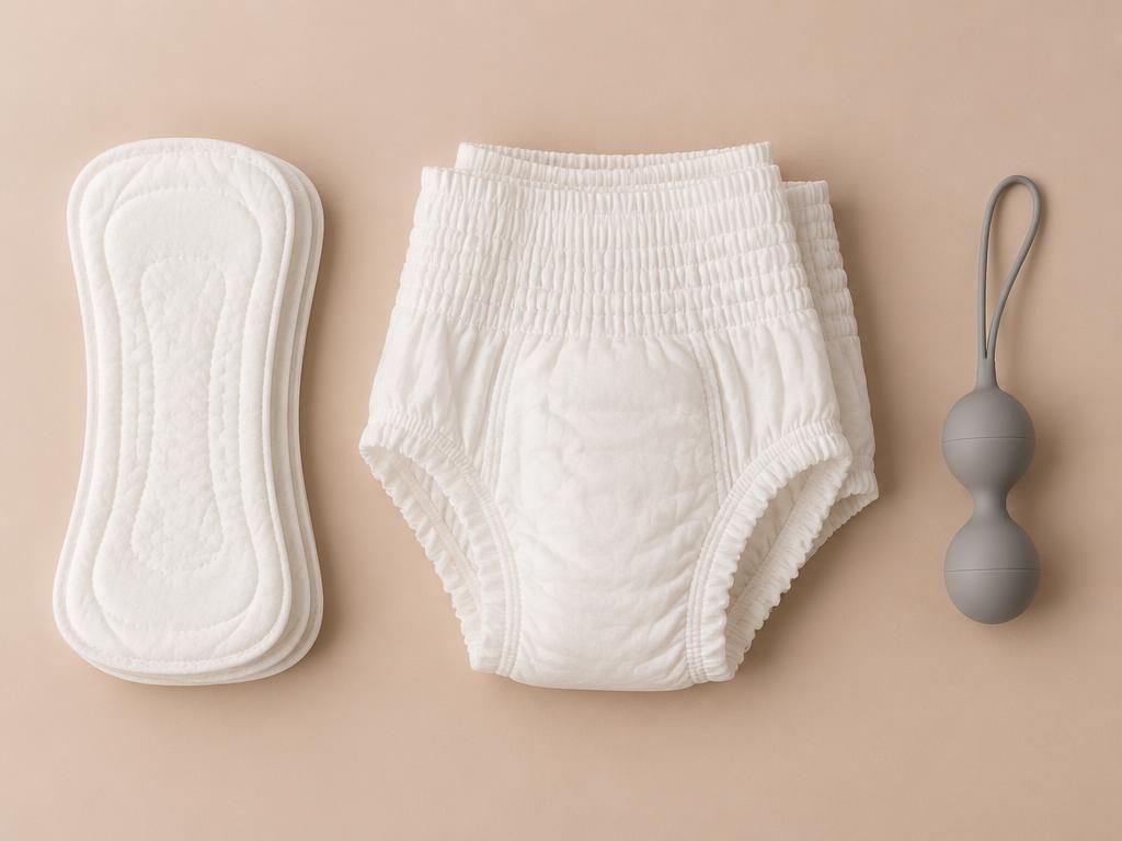 Bladder leakage pads, pull-up bladder nappies and a kegel exercise device