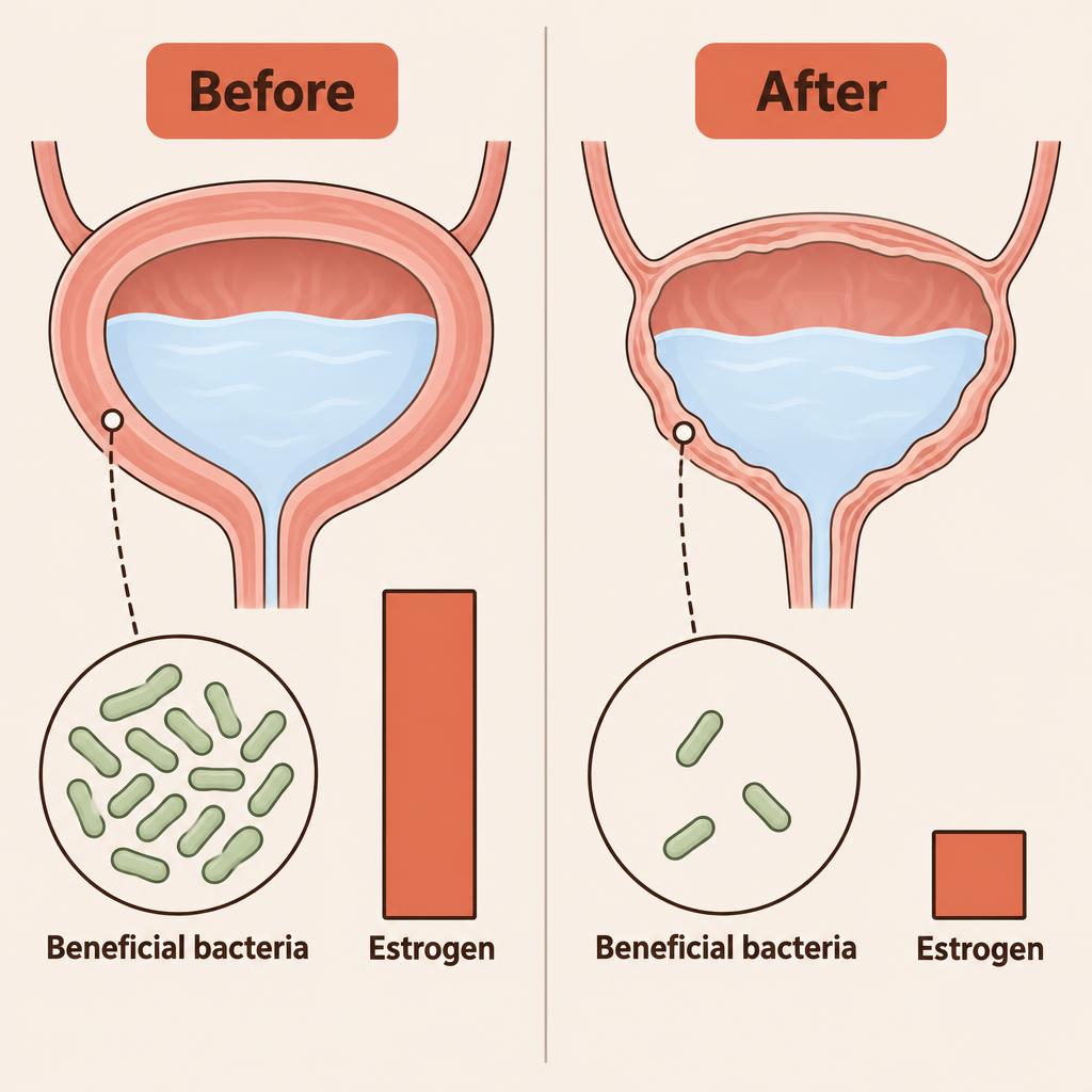 Illustration of estrogen changes and the female microbiome