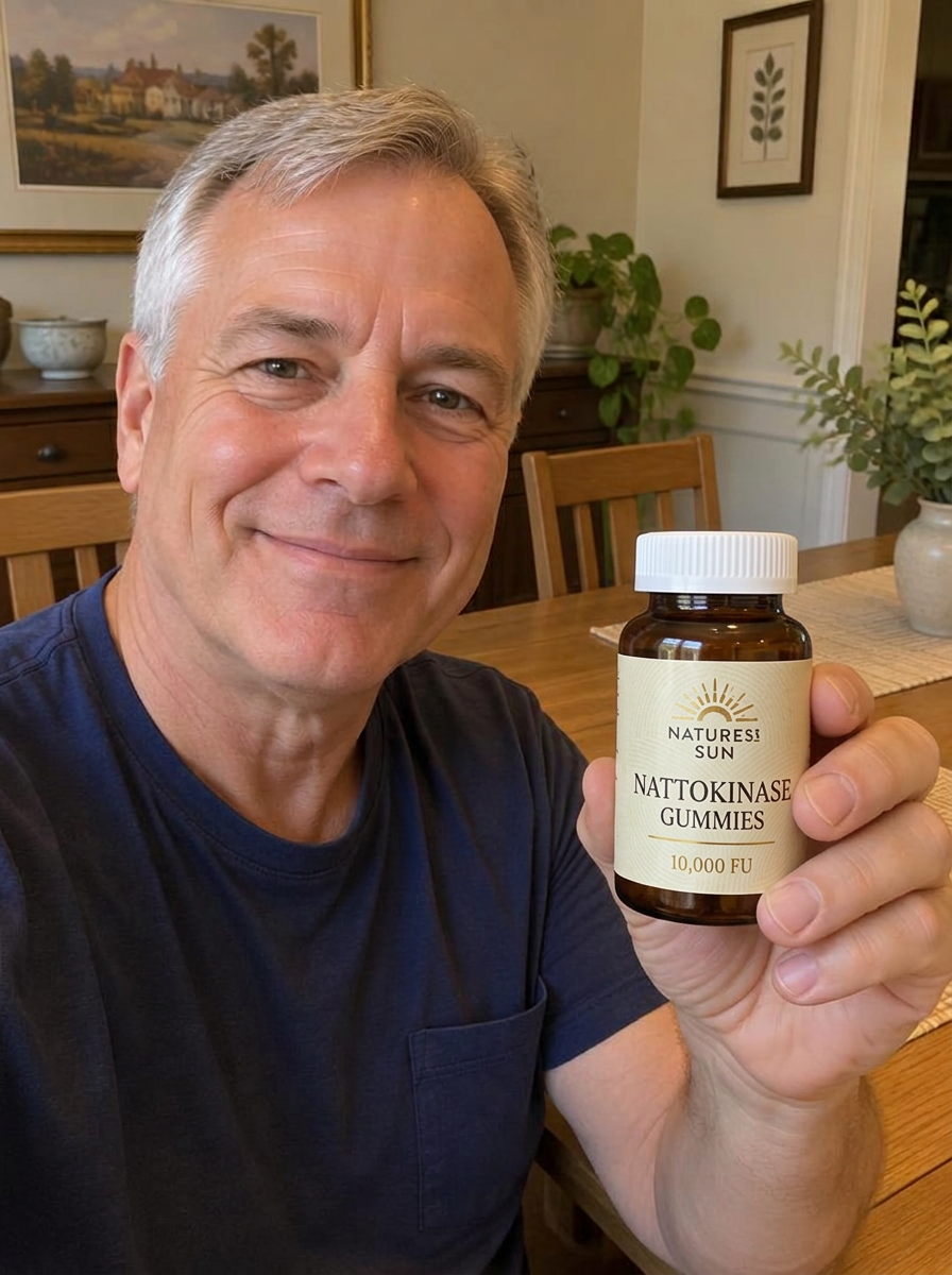Customer holding a jar of Nattokinase gummies