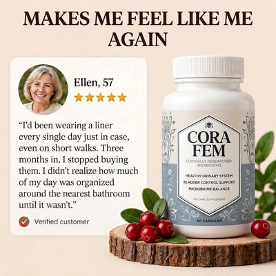 CoraFem customer review from Ellen, 57
