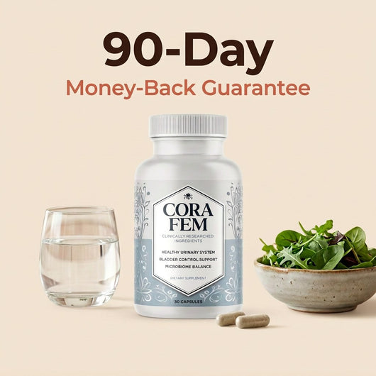 CoraFem bottle with 90-day money-back guarantee